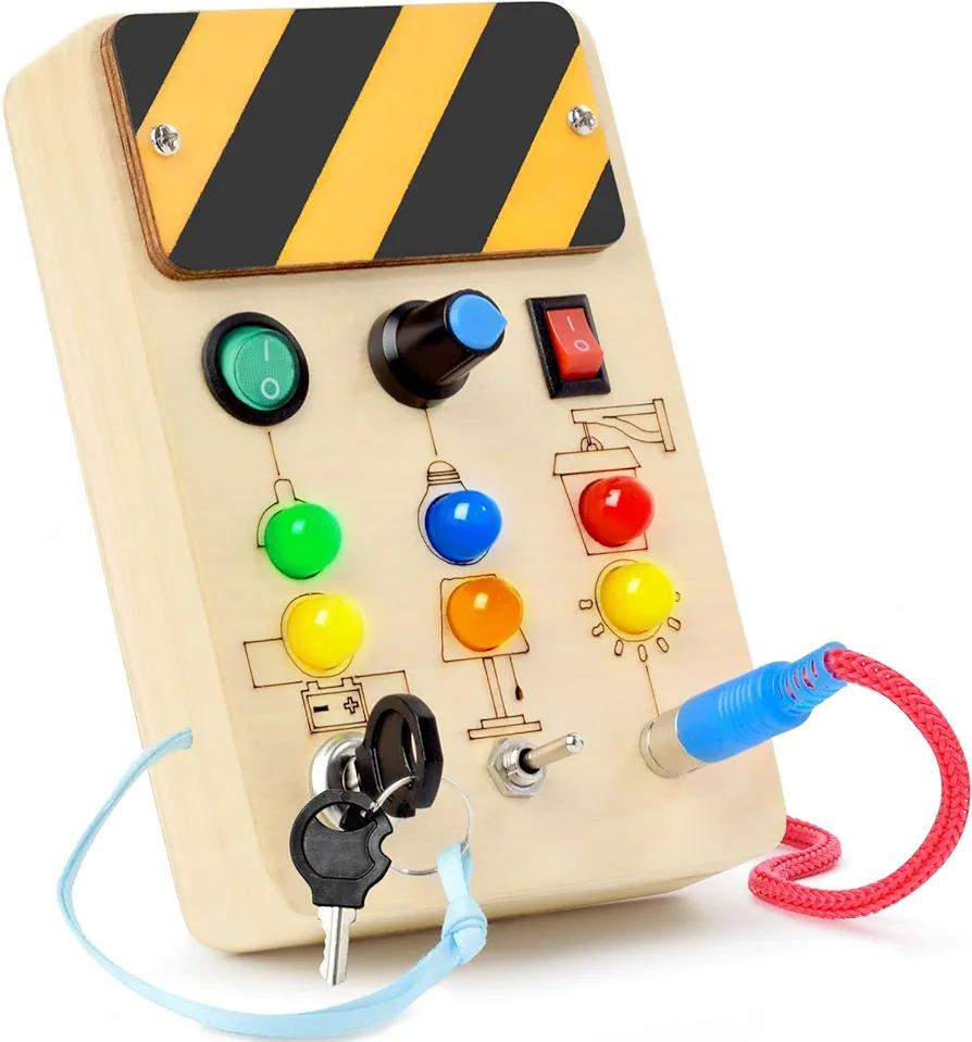 Busy Board with LED Light, Montessori Toys with Toggle Switch, Sensory Toys for Toddlers 1-3, Travel Toys for Educational Toddler Activities for 1 2 3 4 Year Old Boys & Girls
