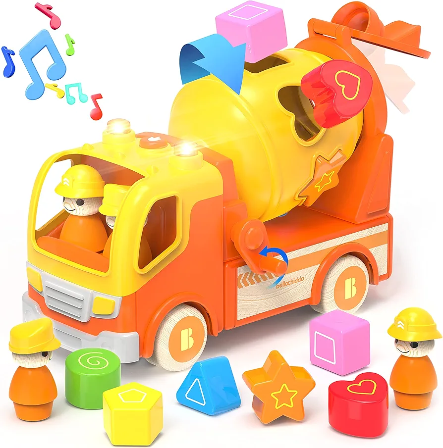 BELLOCHIDDO Wooden Toy Cars for Toddlers - Learning Sort and Match, Shape Sorter Toys, Promotes Hand and Eye Coordination - Ideal Learning Toy, Montessori Toys Gifts for 2 3 4 Year Old Boys Girls Kids