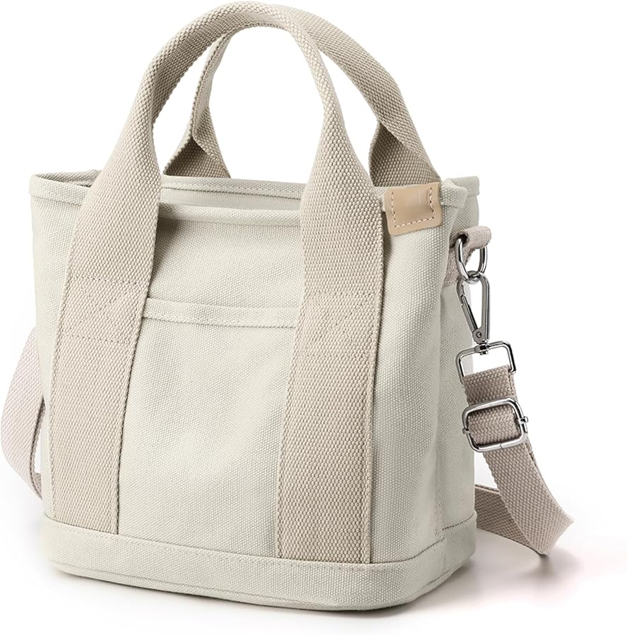 Canvas Tote Bag for Women Small Tote Bag with Zipper Canvas Crossbody Bag Shoulder Bag Satchel Handbag with Compartments