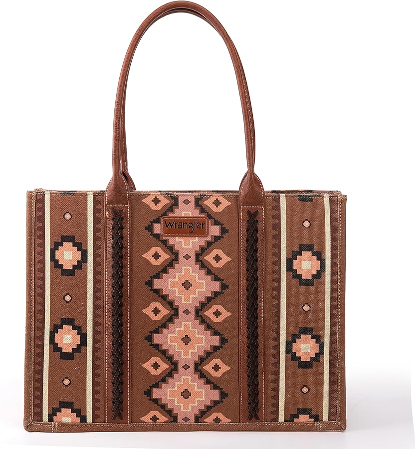 Wrangler Tote Bag for Women Aztec Top Handle Satchel Purse Boho Shoulder Handbags with Zipper Western Hobo christmas gift fall collection XY7 WG2203-8119DBR