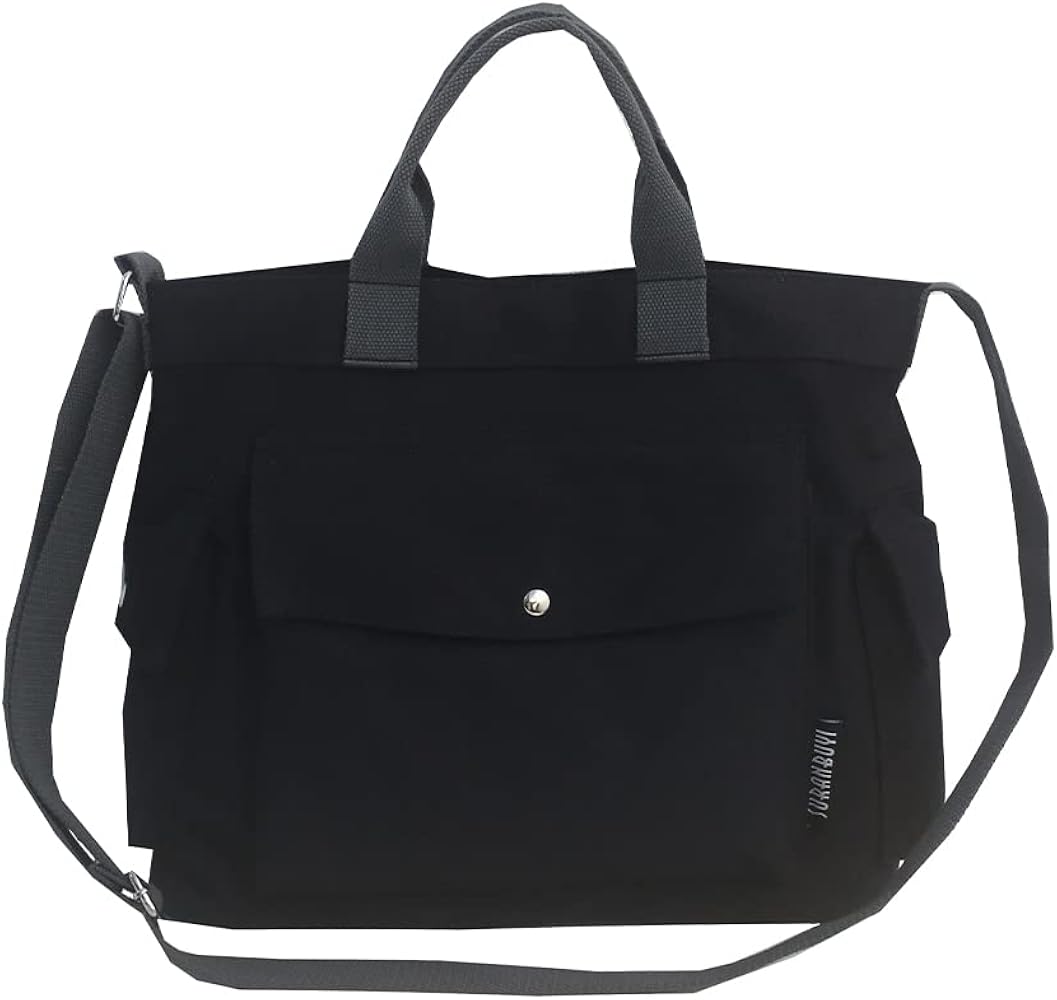 Juoxeepy Canvas Tote Bag with Pockets for Women Crossbody Bag Canvas Shoulder Bag Work Tote Bag Hobo Handbag for Men
