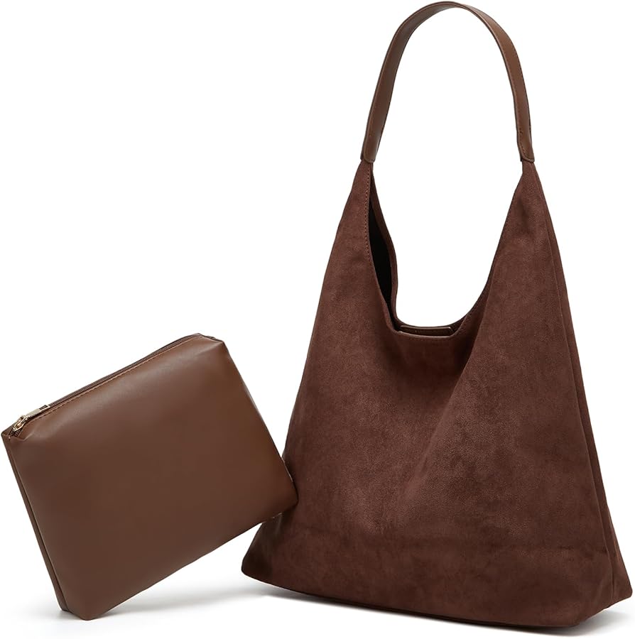 2 Pcs Slouchy Hobo Bags Women Suede Crescent Satchels Shoulder Bag Crossbody Purse Top-handle College Tote Handbag 2024