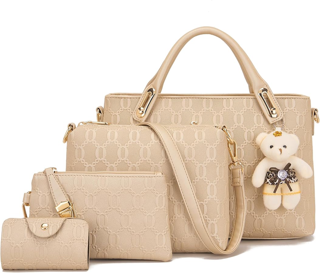 Soperwillton Handbag for Women Fashion Tote Shoulder Bag Top-Handle Handbags Satchel Purse Set 4pcs