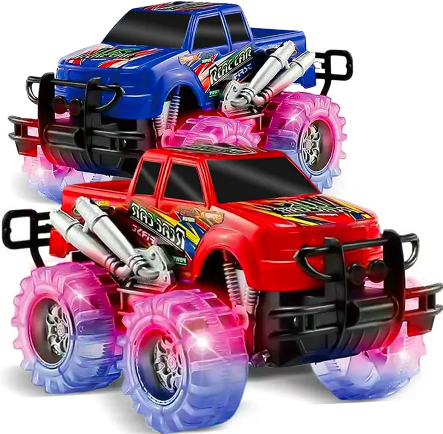2 Pack Light Up Monster Truck Car Toy with Flashing LED Tires, Best Birthday Gift for Boys Ages 3+, Push n Go Cars, Toy, Race Truck Car for Kid Party Favors and Daily Play
