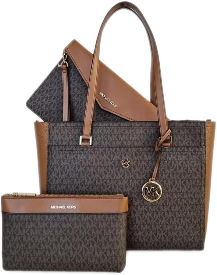 Michael Kors Womens Maisie 3 In 1 Bundle Large Top Zip Tote Crossbody Pouch Wristlet MK Signature