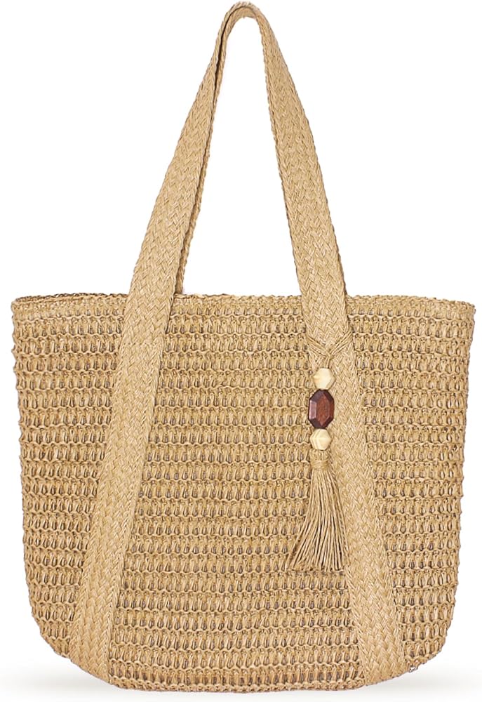 Aovtero Straw Beach Bag for Women Woven Structured Tote Bag Summer Shoulder Handbags
