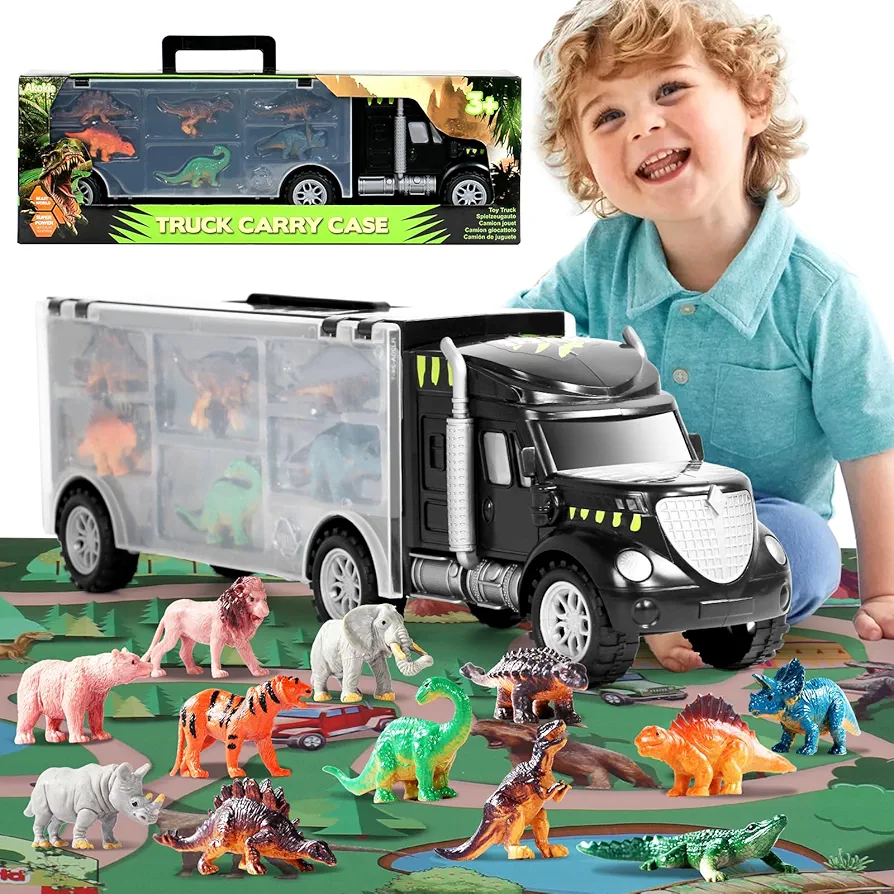 yoptote Dinosaur Toys for Kids 3-5 Kids Toys for 2 3 4 5 Year Old Children Dinosaur Toys for Boys Age 2 3 Year Old Boy Girl Car Trucks with Mat Easter Birthday Gifts Toys for 2 3 4 5 6 Year Old