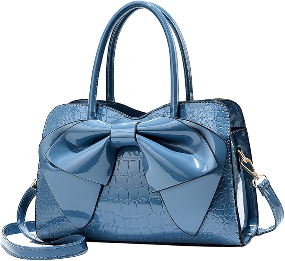 Shiny Women Handbag Patent Leather Bowknot Purse Charm Glossy Top-Handle Satchel Tote Fashion Shoulder Bag