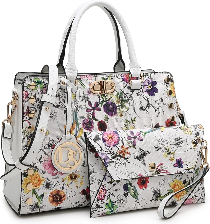 Dasein Women Medium Satchel Handbag Work Tote Shoulder Bag Top Handle Purse with Matching Clutch 2pcs Set
