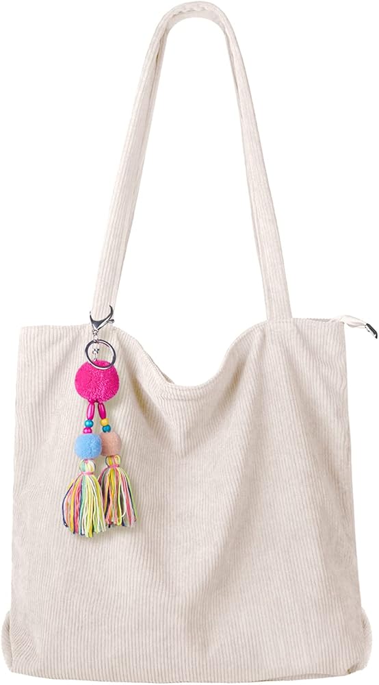 FITDON Corduroy Totes Bag with Zip, Shoulder Bags Handbags Women's Hobos Large Capacity Shopping Bag with Inner Pocket