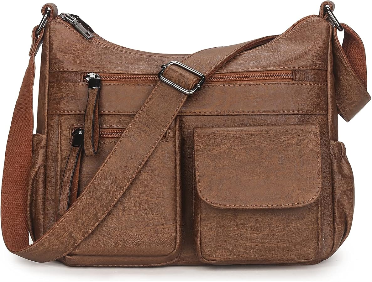 Artwell Fashion Hobo Crossbody Bag For Women Shoulder Bag PU Leather Handbags Purses Multi Pocket Zipper Messenger Tote Bag