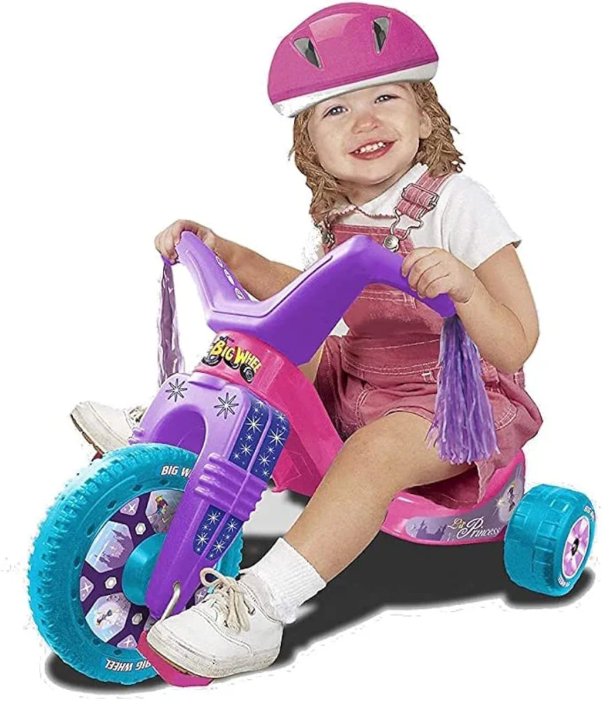 The Original Big Wheel Junior for Toddlers, Age 18 months to 3 years, Pink-Purple-Blue, 8.5" Wheel Ride On Tricycle Cruiser, Kid Powered Pedal Bike, 50th Year, Sit Down Riding Push Around Outdoor Toy