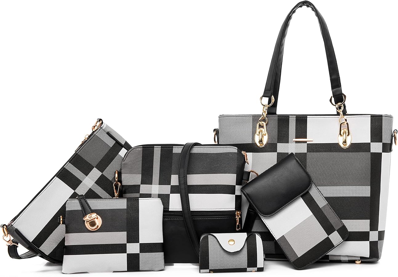 Purses and Handbags for Women Synthetic Leather Tote Crossbody Bags Satchel Purses Set 6pcs