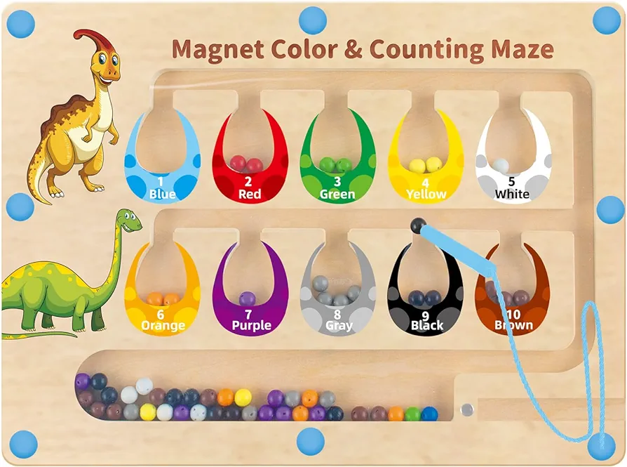 HONGID Dinosaur Toys,Magnetic Color and Number Maze, Montessori Toys for 2 3 4 5 Year Old,Learning Educational Sensory Toys for Toddlers and Kids Boys Girls, Stocking Stuffers for Kids