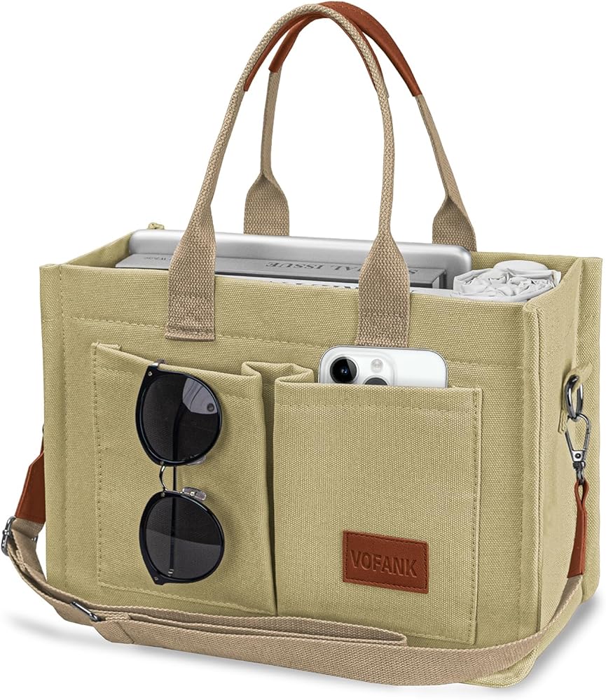 VOFANK Canvas Tote Bag for Women with Pockets Large Crossbody Bag Satchel Bag Handbag Everything Everyday Bag for Work Daily