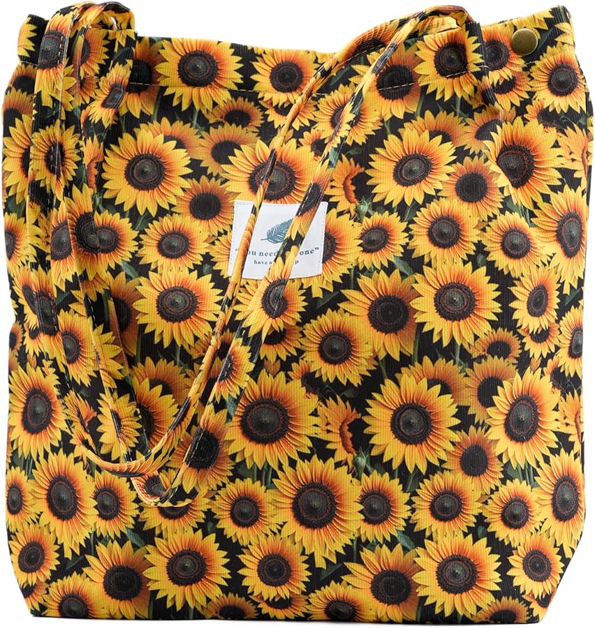 Cute Corduroy Tote Bag Canvas Shoulder Handbags for Women Travel Shopping