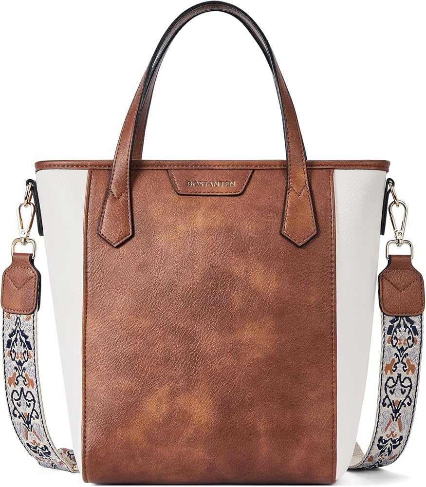 BOSTANTEN Crossbody Tote Bag Small Bucket Bag Vegan Leather Handbag Purses for Women Guitar Strap