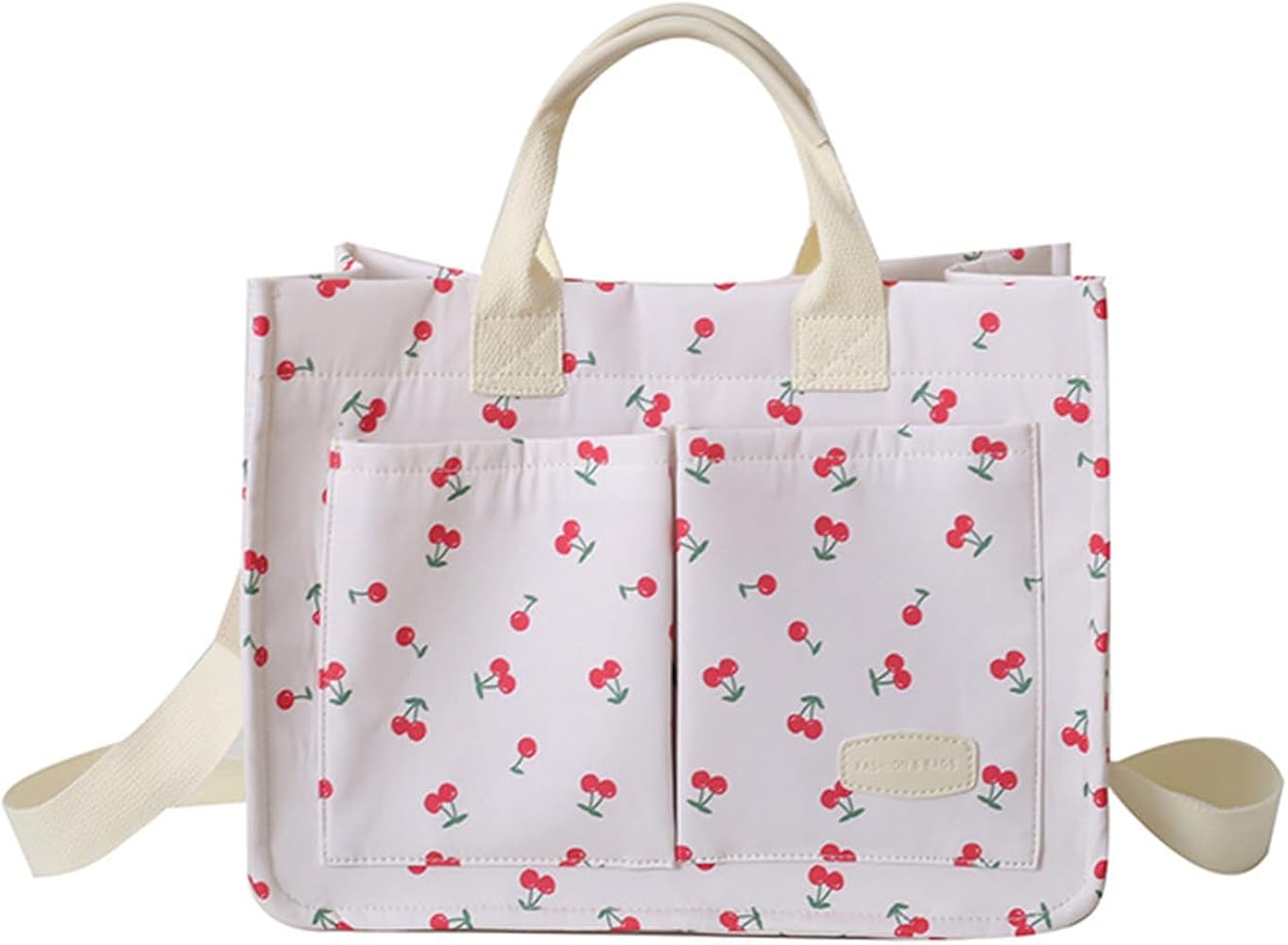 Cherry Tote Bag for Women Canvas Patched Purse Cute Shoulder Bag Multi-Pocket Satchel Handbag for work travel