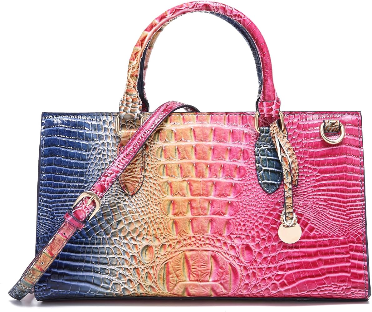 Crocodile Pattern Gradient Top Handle Satchel Large Capacity Tote Bag