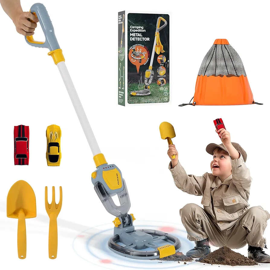 Metal Detector for Kids,Toys for age 5-7,Science Education for Kids & Outdoor Explorer Kit, with Storage Bag,2 x Dig Tools,2 x Iron Cars Toys,Gift for 3-10 Years Old toddler Boys Girls
