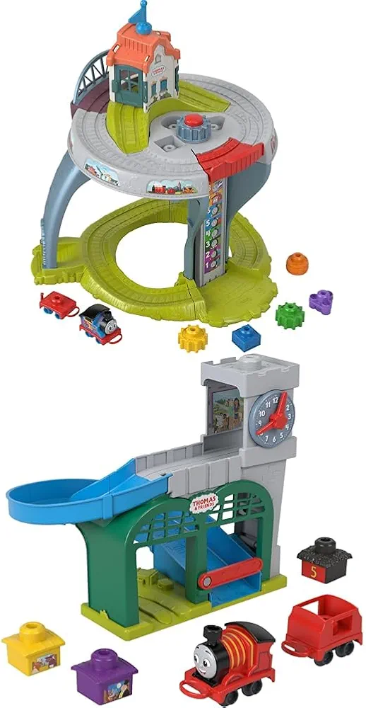 Bundle of Thomas & Friends My First Train Table with Track, Cargo Stacking & Fine Motor Activities + Thomas & Friends My First Knapford Station Train Playset with Stack & Wobble Cargo Ages 18+ Months