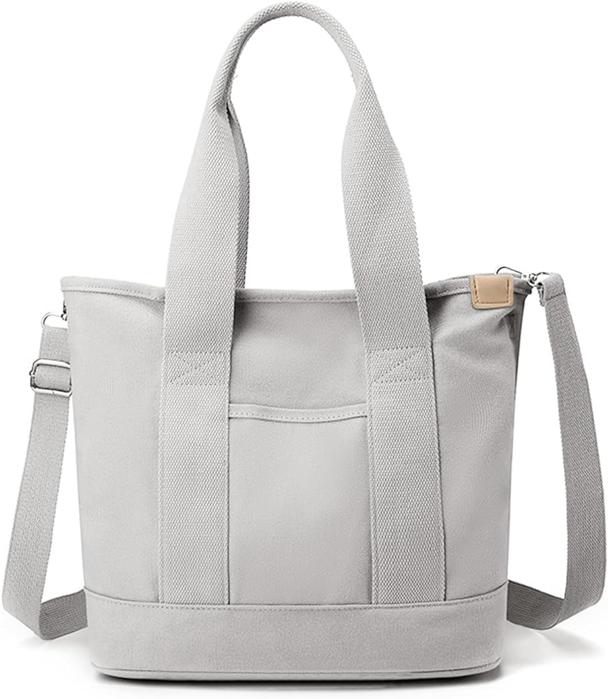MINGRI Canvas Tote Bag for Women,Small Tote Bag with Zipper Canvas Crossbody Bag Everything Tote Bag with Compartments
