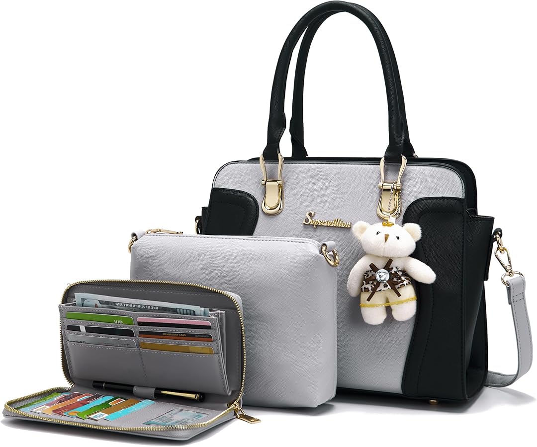 Soperwillton Handbags for Women Shoulder Bags Wallet Tote Bag Satchel 3pcs Purse Set