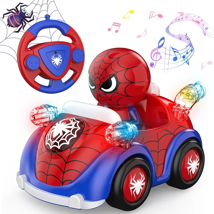 NQD Spider Remote Control Car for Toddlers, RC Cars with Music and Lights, ABS Material RC Cartoon Race Car Toys for Kids Birthday Gifts for Boys Age 3-7