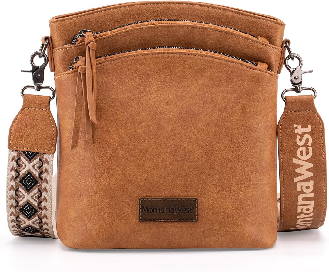 Montana West Multi Zip Pocket Large Crossbody Bag With Guitar Strap