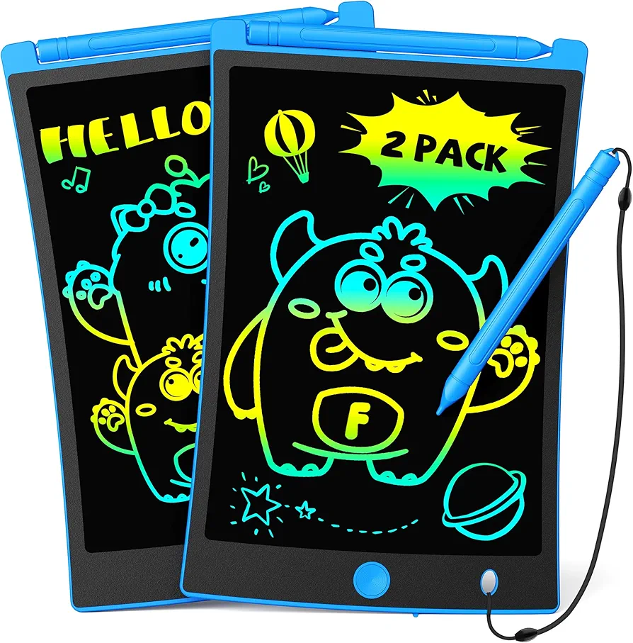 TEKFUN 2 Pack LCD Writing Tablet with Stylus, 8.5in Erasable Doodle Board Mess Free Drawing Pad for Kids, Car Trip Educational Toys Birthday Christmas Gift for 3 4 5 6 7 Girls Boys (2*Blue)