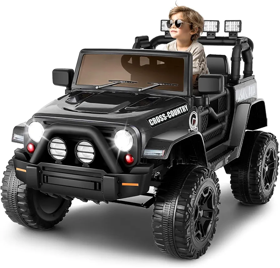 Hikole Ride on Car Truck, 12V Battery Powered Kids Electric Car Jeeps w/Remote Control, Bluetooth Music, 3 Speeds, Led Lights, Electric Vehicles Kids Cars to Drive for Boys Girls, Black