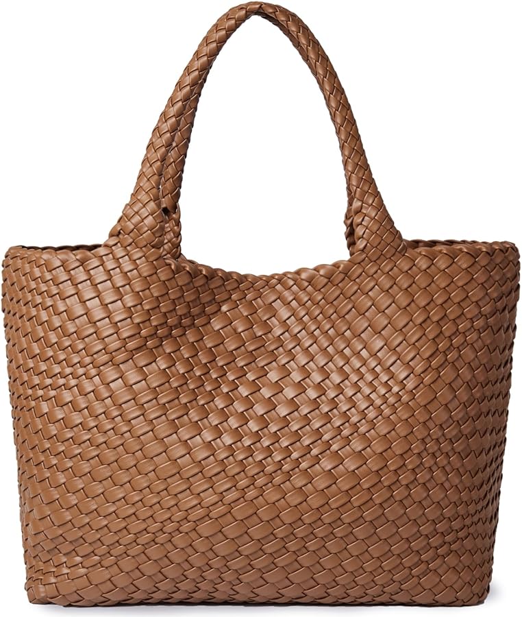 Woven Bag for Women, Fashion Top Handle Shoulder Bag Soft Vegan Leather Shopper Bag