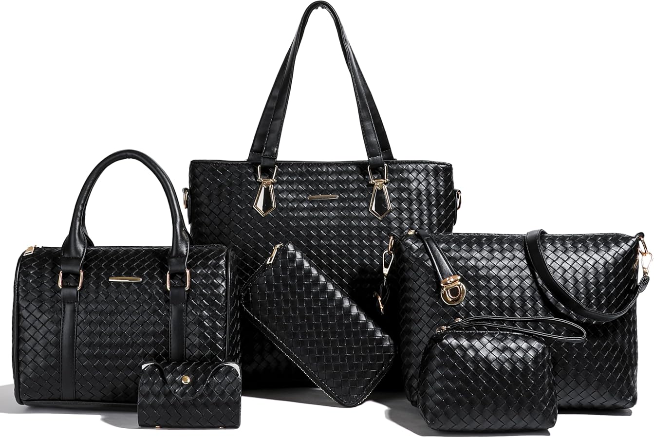 Purses and Handbags for Women Synthetic Leather Tote Crossbody Bags Satchel Purses Set 6pcs