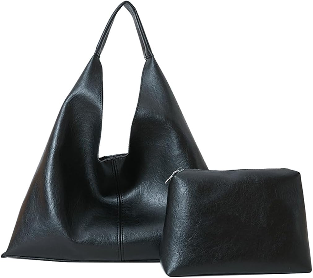 Slouchy Hobo Bags for Women Tote Bag Retro PU Leather Crossbody Bag Soft Shoulder Purses Handbags Large Capacity 2pcs