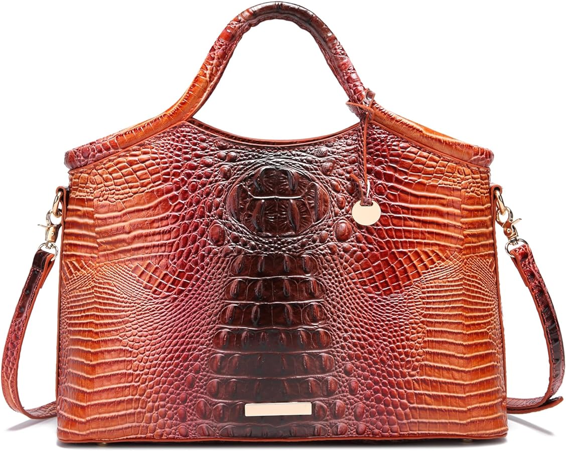 Crocodile Pattern Gradient Top Handle Satchel Large Capacity Tote Bag Casual Versatile Commuter Bag Leather