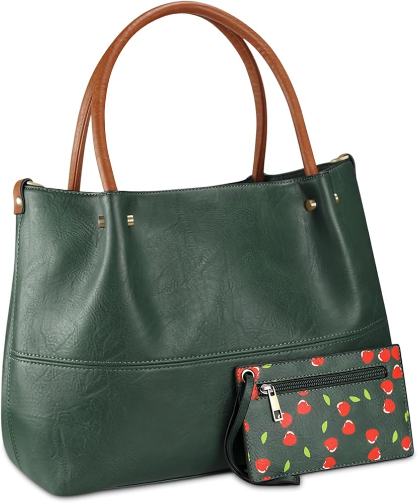 KITATU Vegan Leather Handbags with Detachable Purse for Women Satchel Tote Shoulder Bags with Strap Purses and Handbags 2PCS