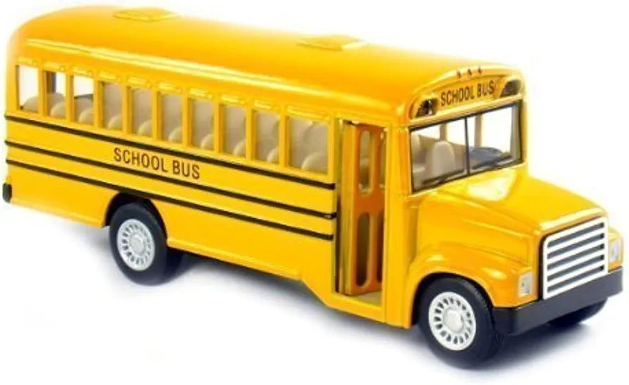 6 inch Long-Nose School Bus Die Cast Metal Model Toy Car w/Pullback Action