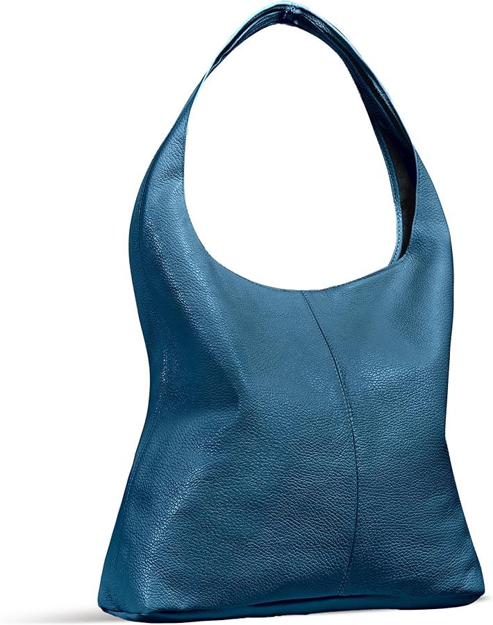 Italian Genuine Leather Hobo Bag for Women with Zipper | Slouchy Soft Unlined Real Cowhide Shoulder Handbag Large Tote Purse