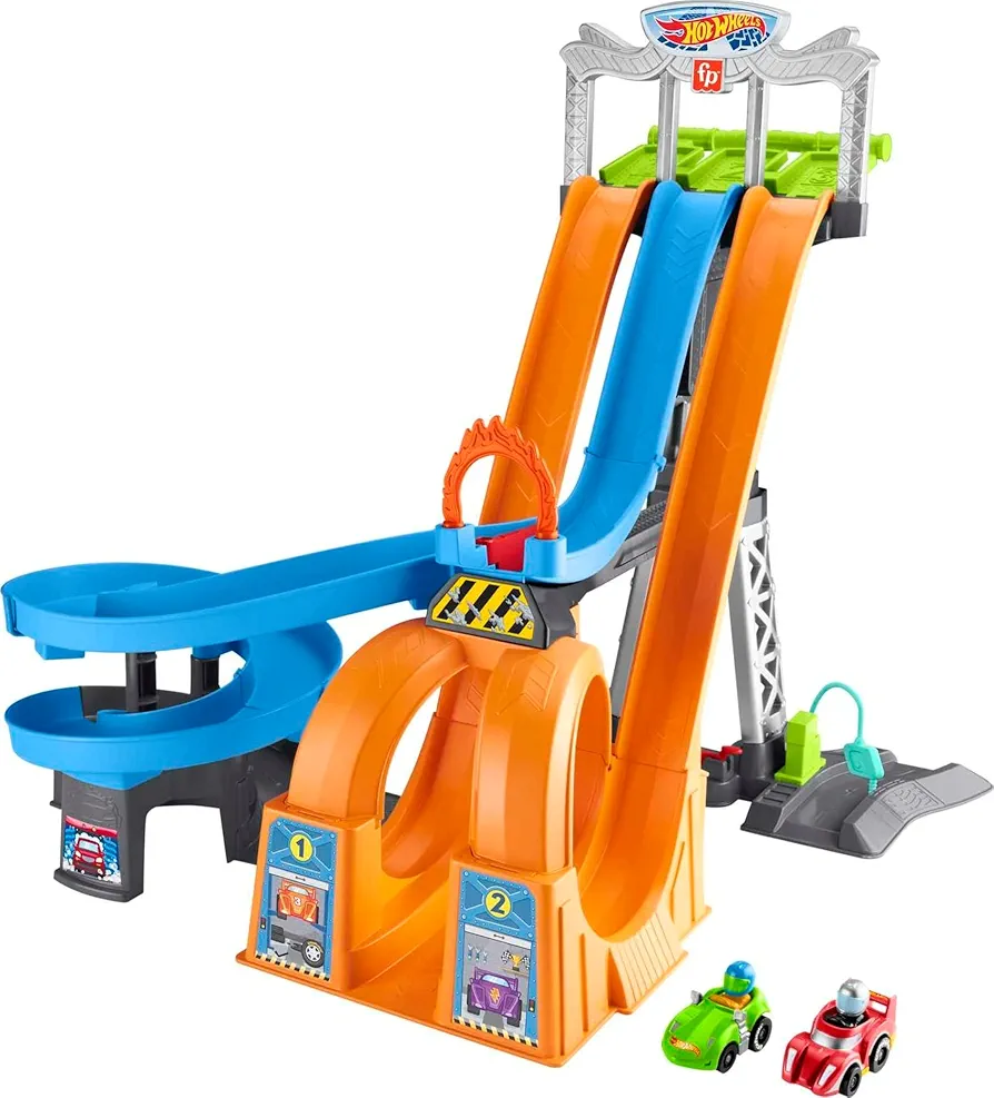 Fisher-Price Little People Toddler Toy Hot Wheels Racing Loops Tower Race Track with Stunt Ramp & Sounds for Pretend Play Ages 18+ Months​