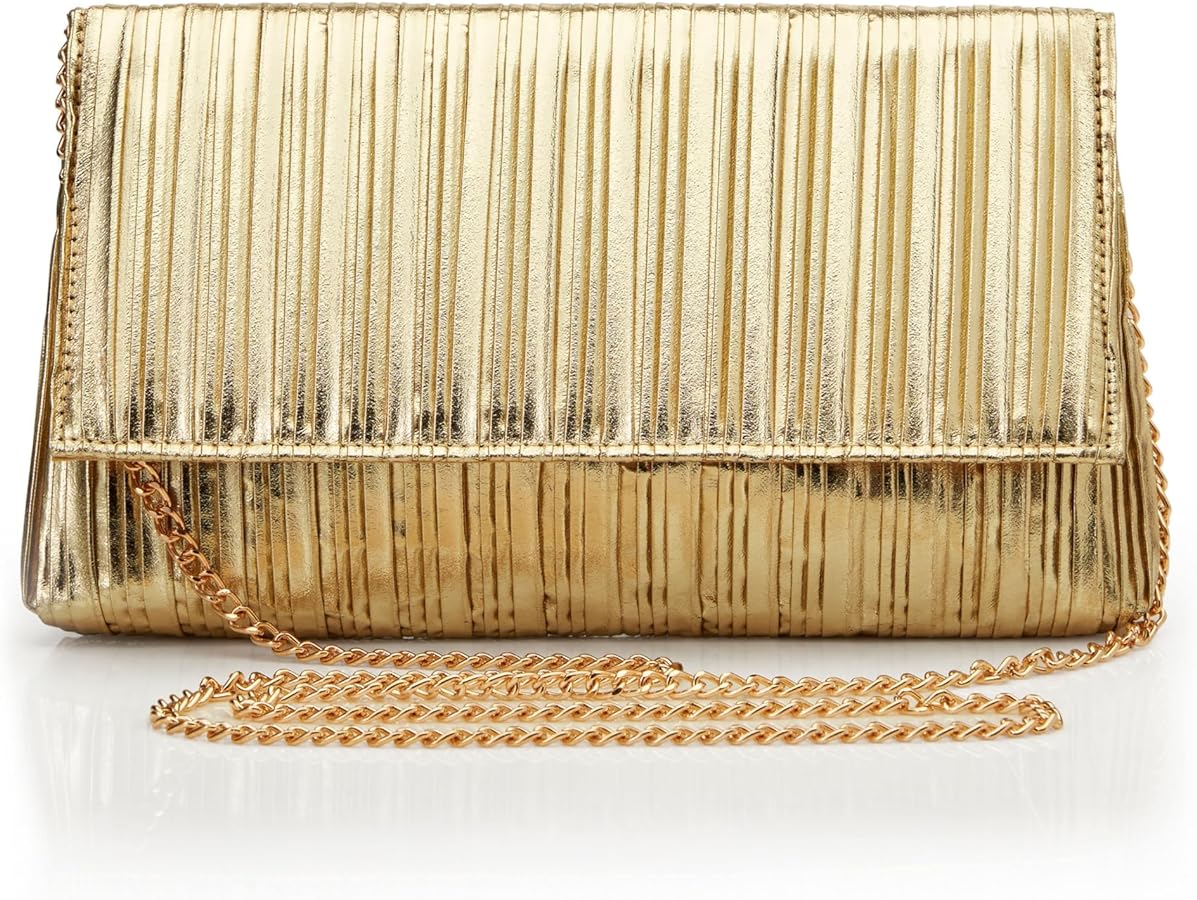 BABEYOND Clutch Purses for Women - Evening Bag Gold Pleated Flap Clutch for Formal Party Cocktail Prom Wedding Handbags