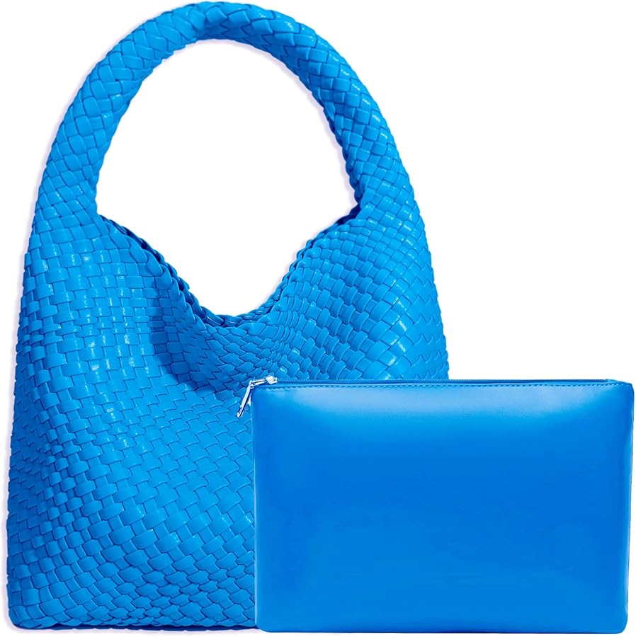 Women Vegan Leather Hand-Woven Tote Handbag Fashion Shoulder Top-handle Bag All-Match Underarm Bag with Purse