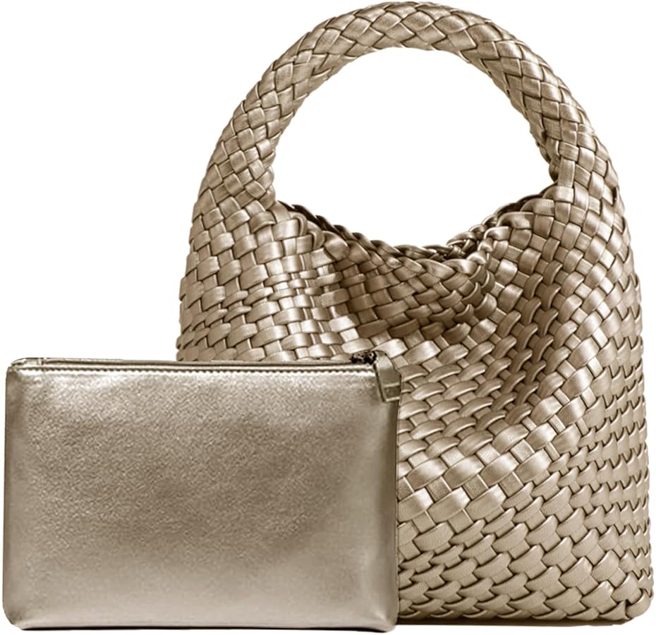 Woven Tote Bag For Women, Soft Foldable Top-Handle Wristlet Bag, Fashion Hobo Handbag, Composite Bag with Coin Purse