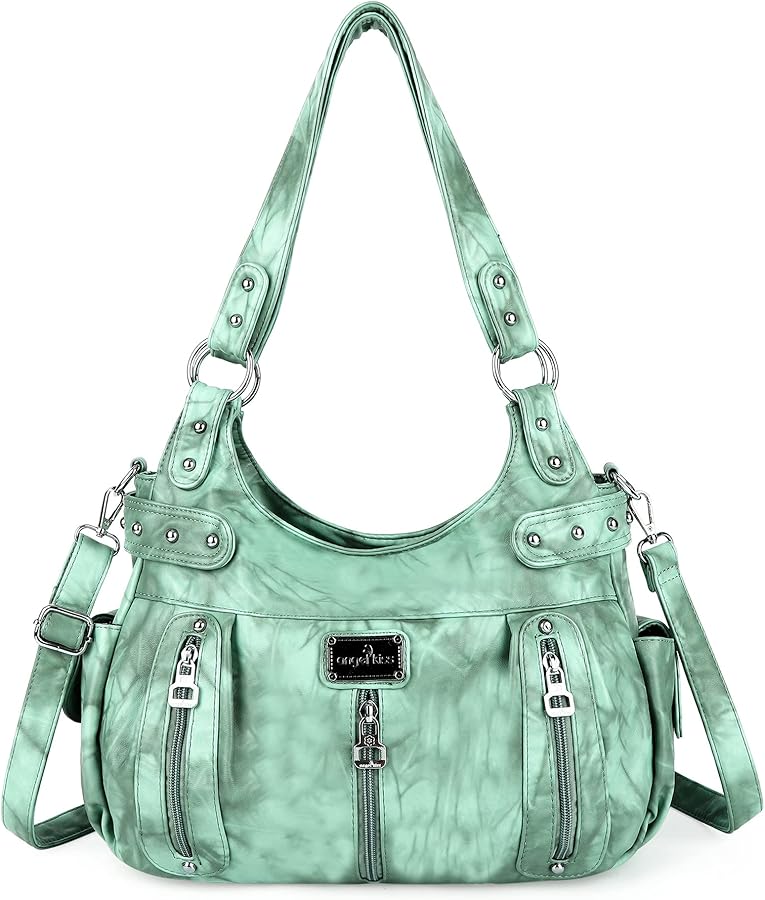 Angelkiss Large Purses and Handbags for Women Washed Faux Leather Crossbody Hobo Satchel Shoulder Handbag Tote Purse