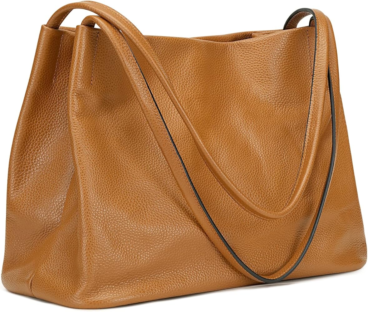Kattee Soft Genuine Leather Tote Bags for Women, Casual Shoulder Hobo Purses and Handbags, Top Magnetic Snap Closure
