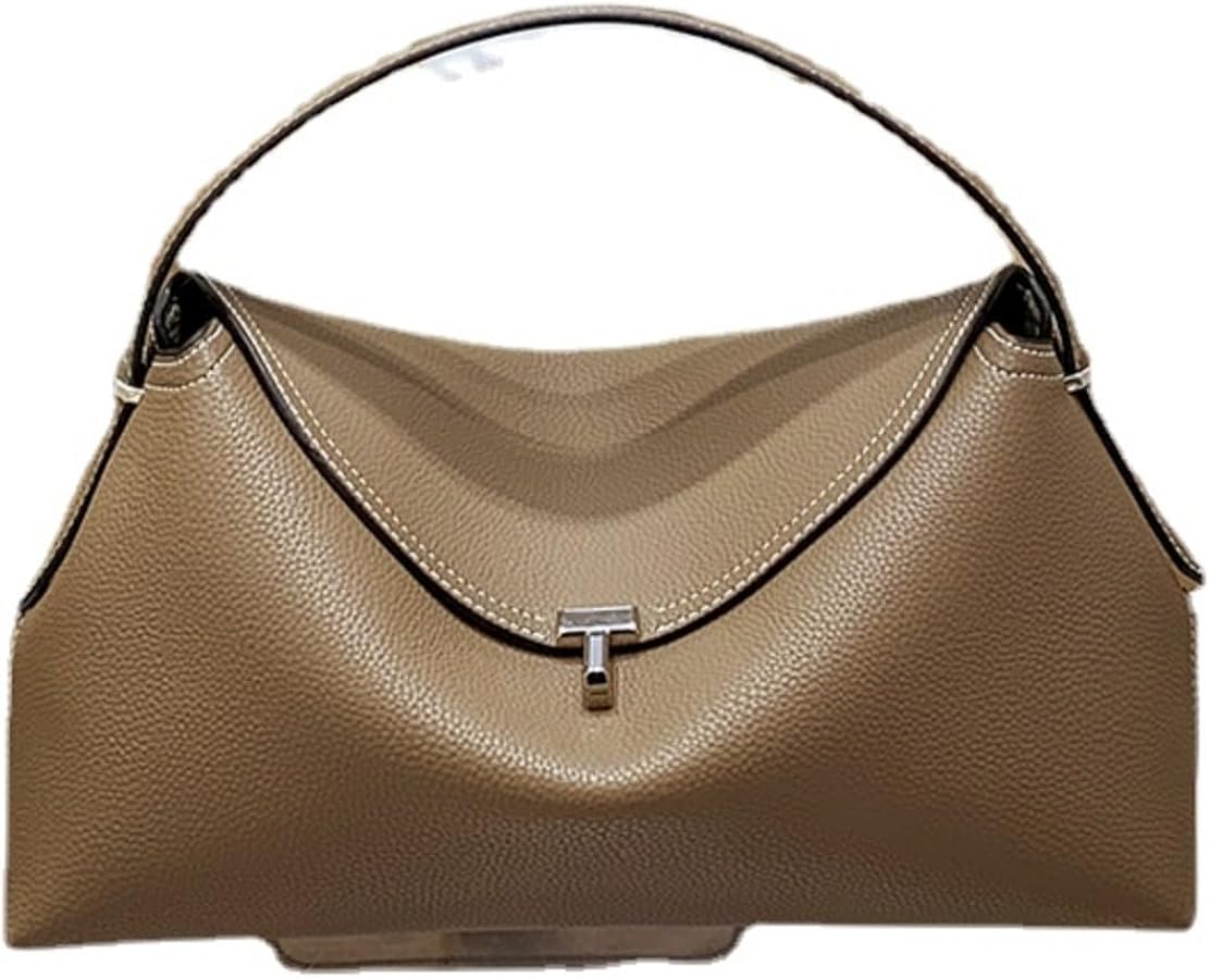 Woman Handbag Luxury Leather Underarm Shoulder Casual Tote Lady Soft Bucket Bag (Gray-S)