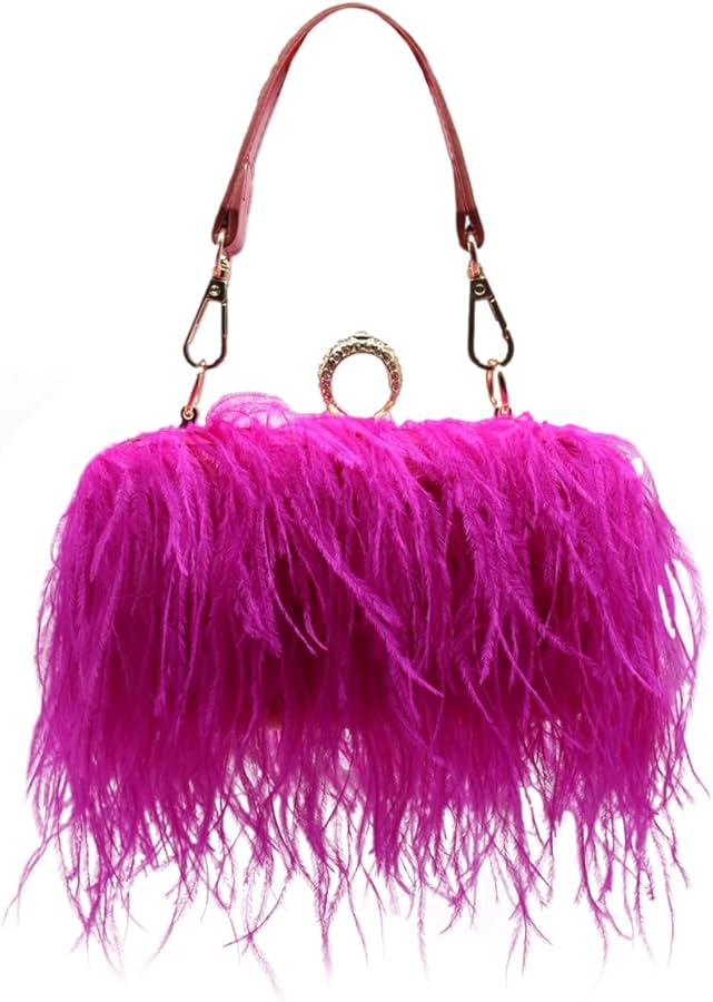 Women's Real Natural Ostrich Feather Clutch Evening Bags Fluffy Purse Handbag Feather Tote Bag for Wedding Party
