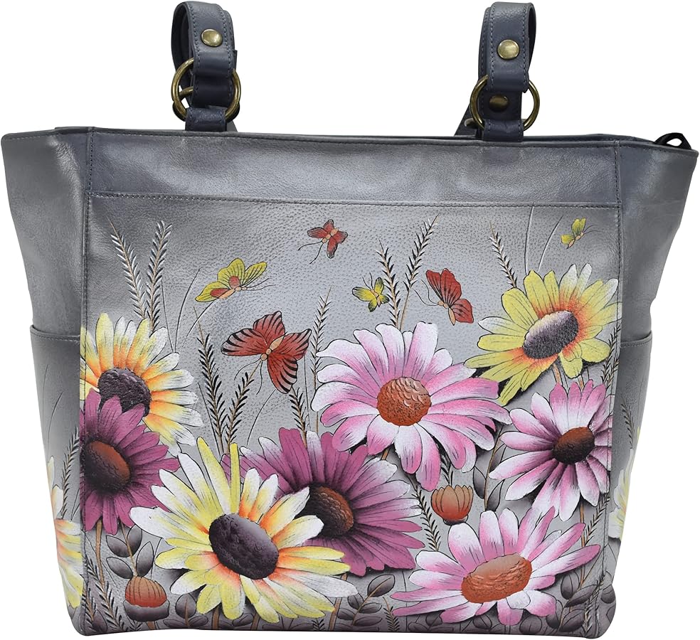 Anna by Anuschka Women's Original Genuine Leather Hand-Painted Large Shoulder Tote - Leather Handbag for Women