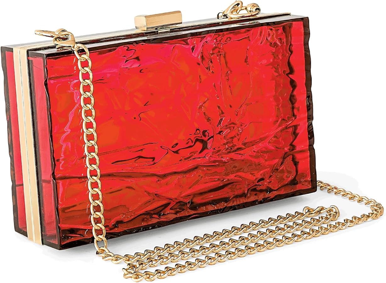 WJCD Womens Clear Purse Acrylic Evening Bags clear clutch purse Ripple Shaped Vintage Banquet Handbag