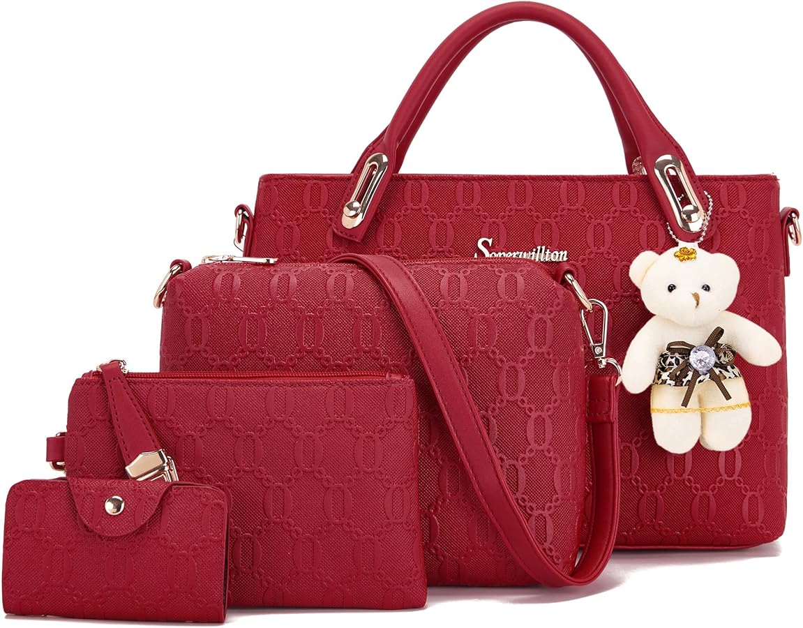 Soperwillton Handbag for Women Fashion Tote Shoulder Bag Top-Handle Handbags Satchel Purse Set 4pcs
