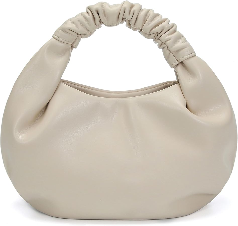 Chic Top Handle Bag for Women Small Ruched Hobo Handbag Soft Faux Leather Tote Bags Purse